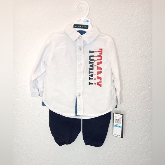 2pc Tommy Hilfiger long sleeve button-up shirt with navy blue pants for baby boy - Picture 15 of 15